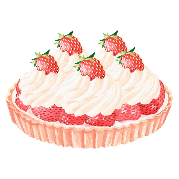 Strawberry pie. Watercolor illustration. Isolated on a white background. — Photo