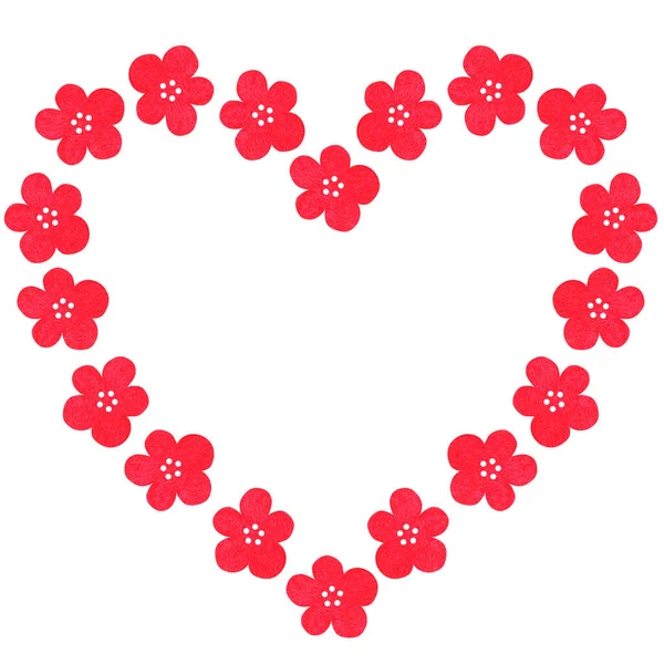 Kırmızı çiçeklerden bir kalp. Suluboya vintage çizim. Beyaz bir arkaplanda izole edilmiş.