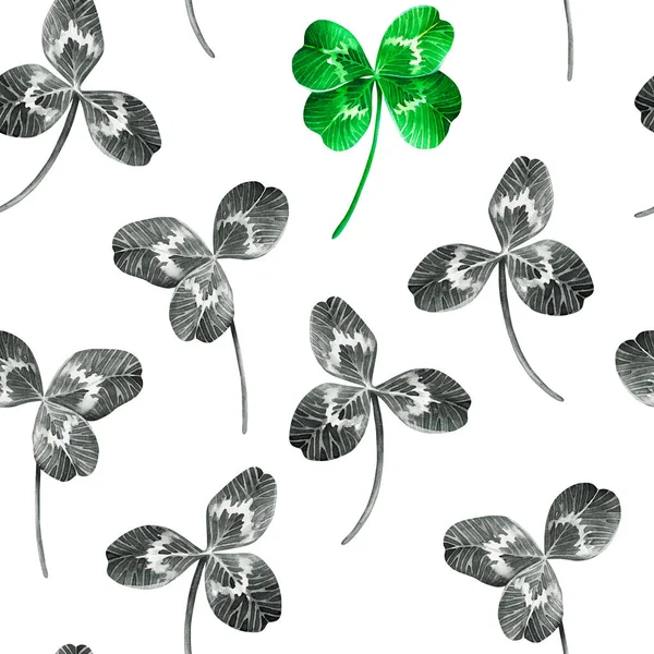 Бесшовный рисунок листьев клевера. Акварель. Изолированный на белом фоне. — стоковое фото
