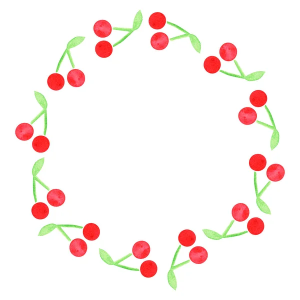 Kiraz çelengi. Kusursuz desen. Suluboya çizimi. Beyaz bir arka planda izole edilmiş. Tasarım için..