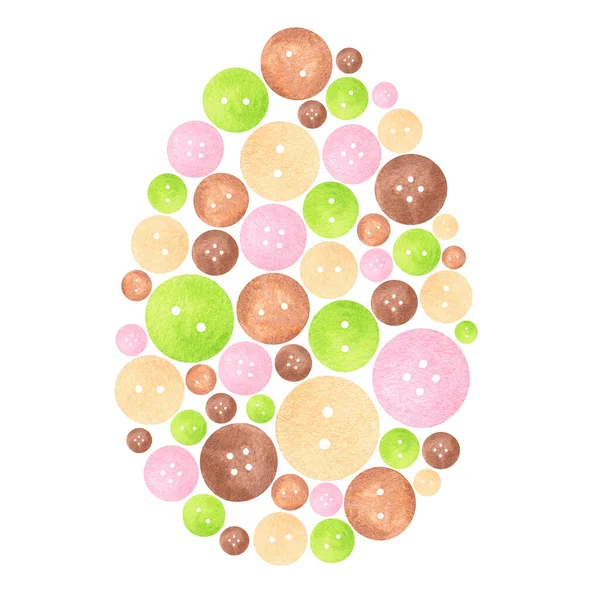 A egg of buttons. Watercolor easter illustration. Isolated on a white background. For design — Stock Photo, Image