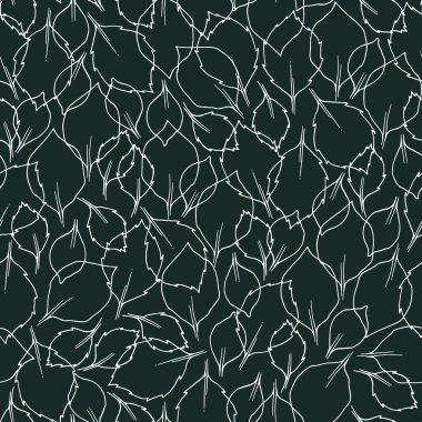 Gül yapraklarıyla kusursuz desen. Çizgi çalışması. Yeşil bir arka planda izole edilmiş. Tasarımın için..