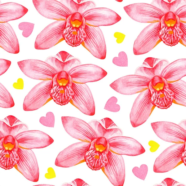 Seamless pattern. Orchid. Watercolor vintage illustration.Isolated on a white background.For design. — Stock Photo, Image