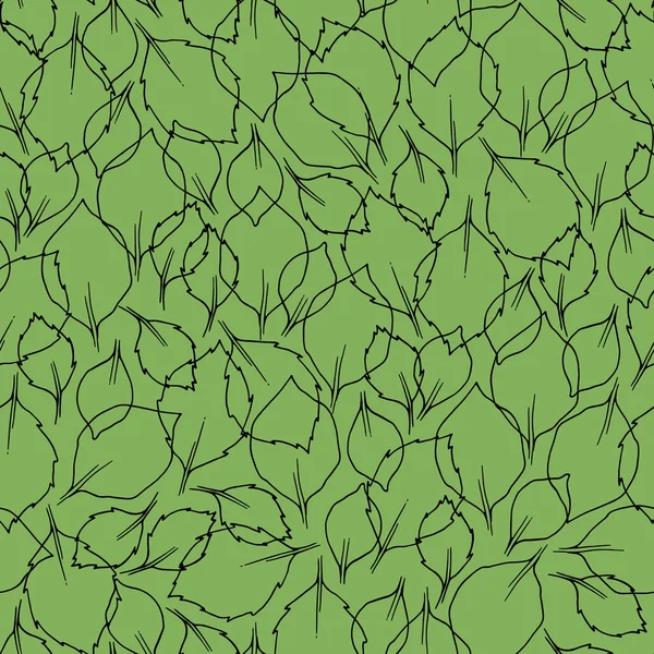 Patrón sin costuras con hojas de rosa. Arte de línea. Aislado sobre un fondo verde. Para su diseño. — Foto de Stock