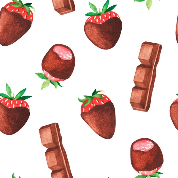 Fresas cubiertas de chocolate. Ilustración en acuarela. Aislado sobre un fondo blanco. Para el diseño. — Foto de Stock