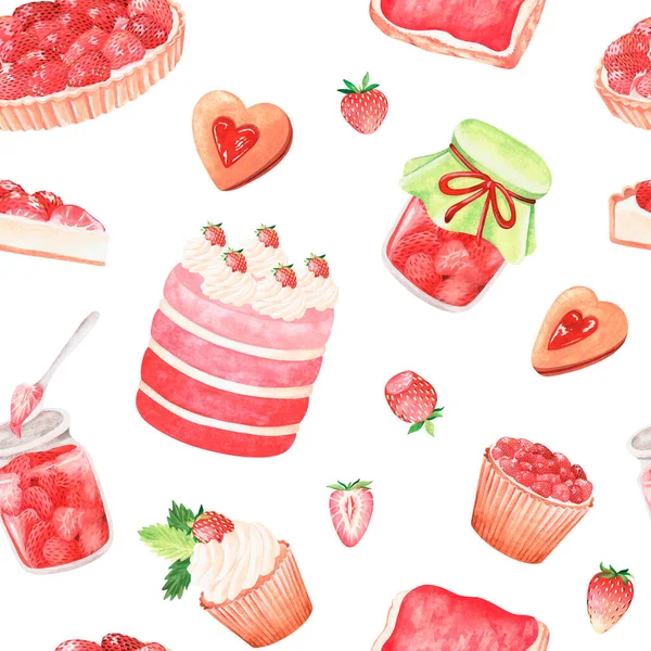 Бесшовный рисунок клубники sweets.Watercolor винтажные иллюстрации.Изолированный на белом фоне — стоковое фото