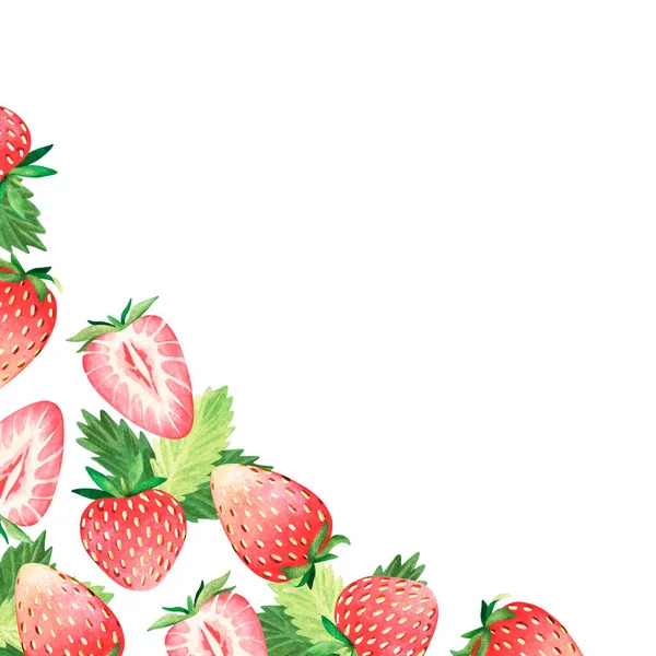 딸기 사탕 코너. 워터 컬러 일러스트. 하얀 배경에 고립되어 있습니다. 당신의 디자인을 위해. — 스톡 사진