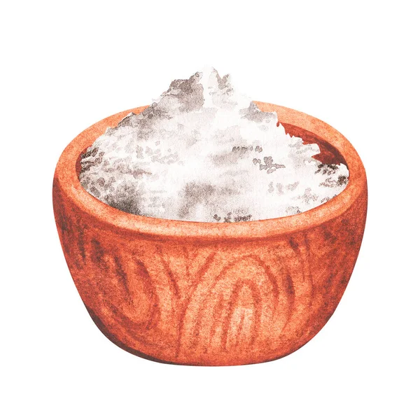 Yemek tuzu. Suluboya çizimi. Beyaz bir arka planda izole edilmiş. Tasarım için.