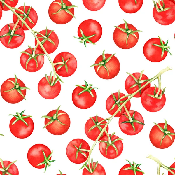 Seamless Pattern Cherry Tomatoes Watercolor Illustration Isolated White Background Your — Stock Photo, Image