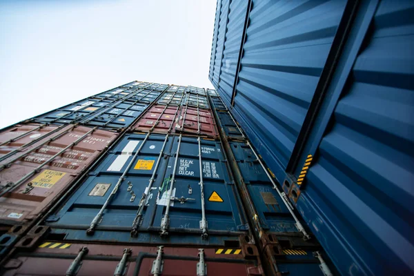 Logística Transporte Contêineres Internacionais Navio Carga Avião Carga Oceano Céu — Fotografia de Stock