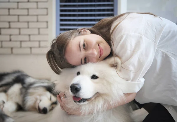 Ragazza Suo Cane — Foto Stock