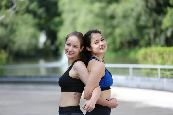 Young Sporty Attractive Woman Practicing Yoga Doing Yoga Exercise Friend — 图库照片