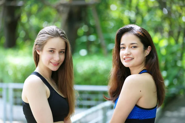 Young Sporty Attractive Woman Practicing Yoga Doing Yoga Exercise Friend —  Fotos de Stock