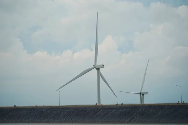 Windmills Wind Turbines Farm Power Generators Production Renewable Green Energy — Stock Photo, Image