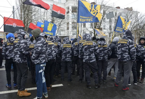 Украинские Ультраправые Блокируют Посольство России Маршируют Митингуют Марта 2018 Года — стоковое фото
