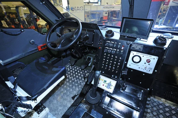 Driver Mechanic Cabin Armored Personnel Carrier Varta Ukraine Seat Wheel — Fotografia de Stock