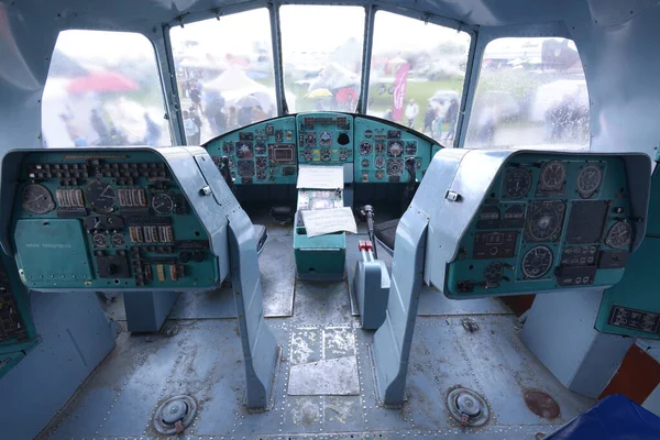 Cockpit trainer of the transport aircraft, steering wheel, dashboards, two seats