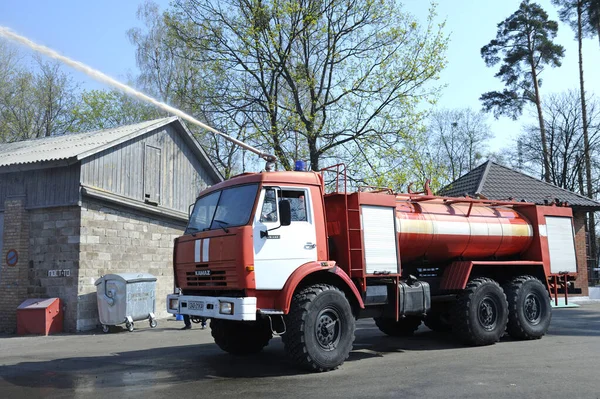 Water Cannon Firetruck Shooting High Velocity Stream Water Training April — стокове фото