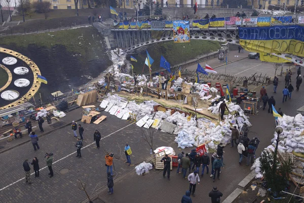 Barricades Protesters Block Post Institutskaya Street Center Kyiv Revolution Dignity — Stockfoto