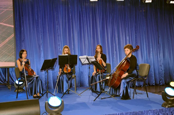 Women String Quartet Playing Music Concert November 2013 Kyiv Ukraine — Foto Stock