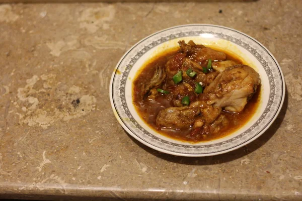 Chicken Karahi Weißem Teller Oder Schüssel Schöner Dekoration Fotografie — Stockfoto