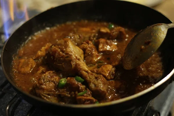 Poulet Karahi Dans Poêle Karahi Desi Photographie Culinaire — Photo