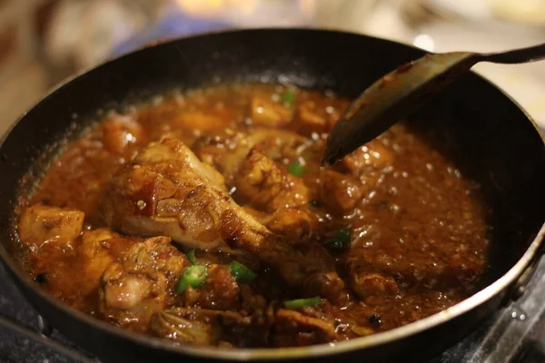 Karahi Frango Pan Karahi Desi Fotos Alimentos — Fotografia de Stock