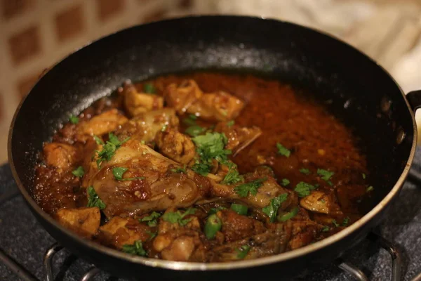 Chicken Karahi Der Pfanne Oder Karahi Desi Food Photography — Stockfoto