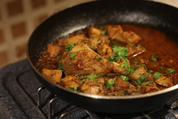 Chicken Karahi Der Pfanne Oder Karahi Desi Food Photography — Stockfoto