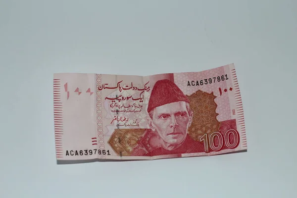 Pakistan Para Birimi Notu Beyaz Arka Planda 100 Rupi — Stok fotoğraf