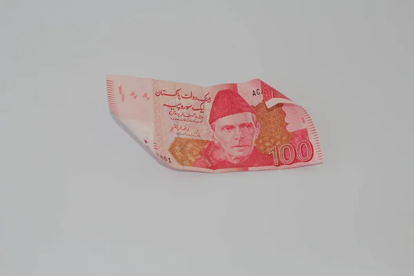 Pakistan Para Birimi Notu Beyaz Arka Planda 100 Rupi — Stok fotoğraf
