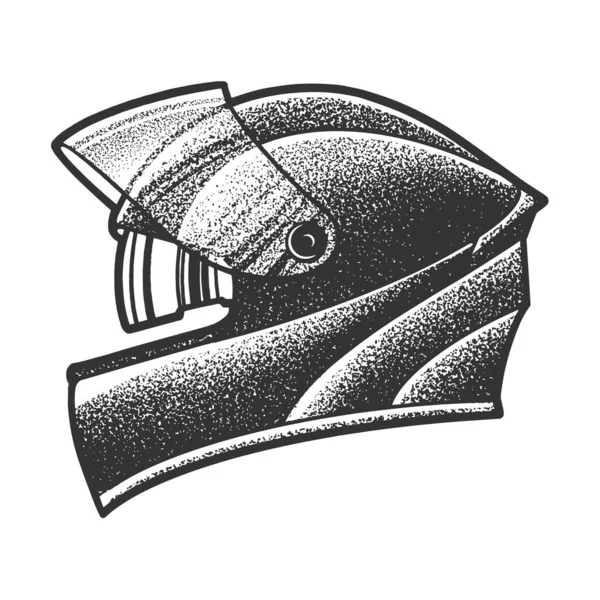 Motocicleta casco boceto grabado vector ilustración. Diseño de estampado de ropa de camiseta. Scratch board imitación. Imagen dibujada a mano en blanco y negro. — Vector de stock
