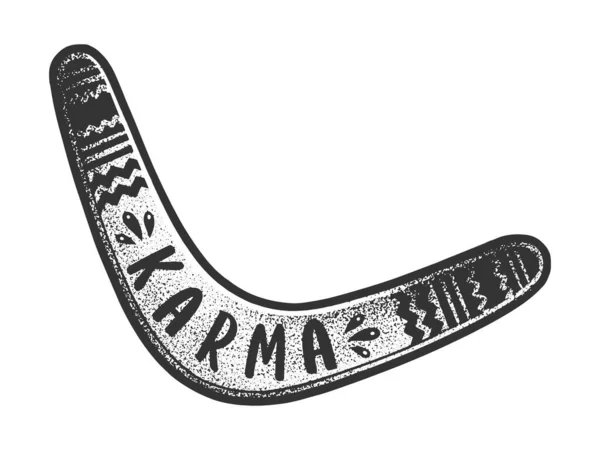 Karma boomerang esboço gravura vetor ilustração. T-shirt design de impressão de vestuário. Imitação de raspadinha. Imagem desenhada à mão preto e branco. —  Vetores de Stock