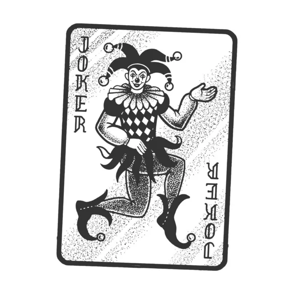 Joker jeu de cartes croquis de jeu gravure vectorielle illustration. T-shirt imprimé design. Imitation de carte à gratter. Image dessinée à la main noir et blanc. — Image vectorielle