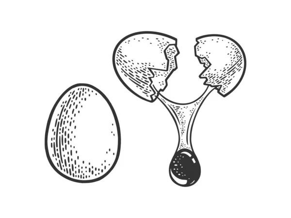 Yumurta bütünlüğü ve kırık çizim vektör çizimi. Tişört giysisi baskısı tasarımı. Çizik tahtası taklidi. Siyah beyaz el çizimi resim. — Stok Vektör