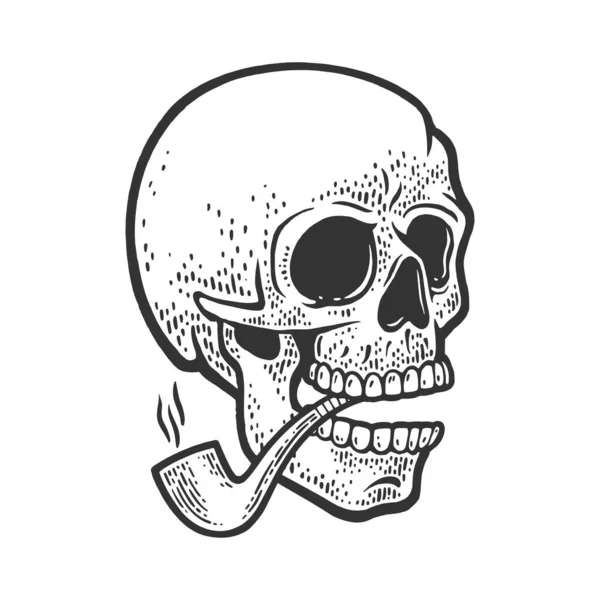 Human skull with smoking pipe sketch vector — Stock Vector