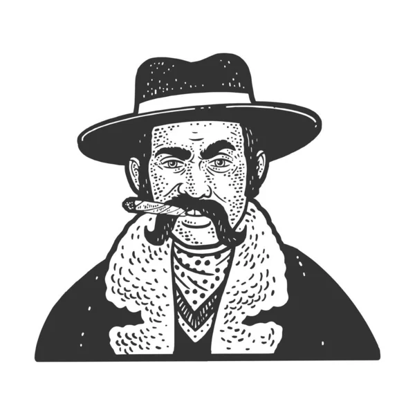 Western bandit from the wild west sketch vector — Vetor de Stock