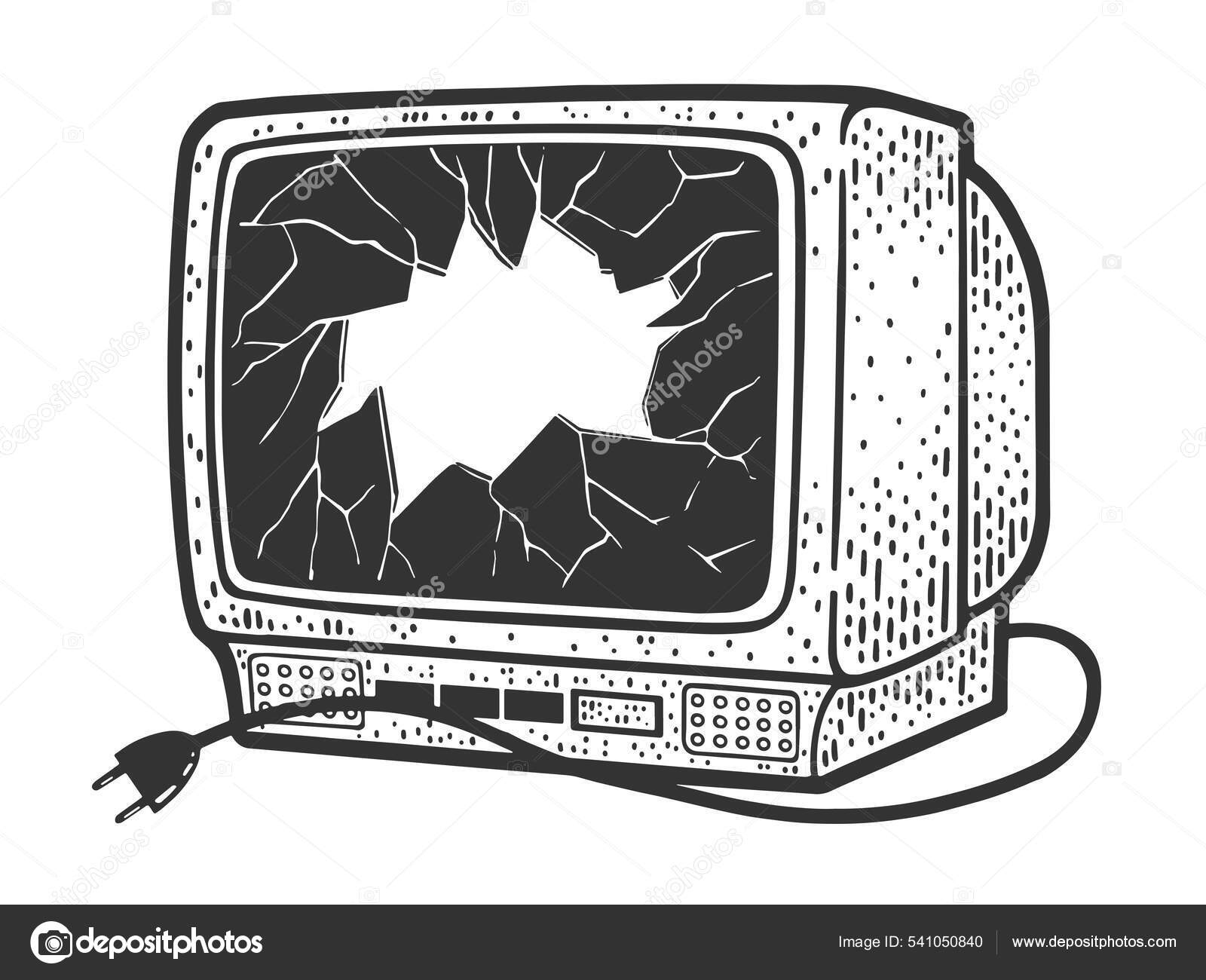 Broken Old Tv Sketch Vector Illustration Векторное Изображение.