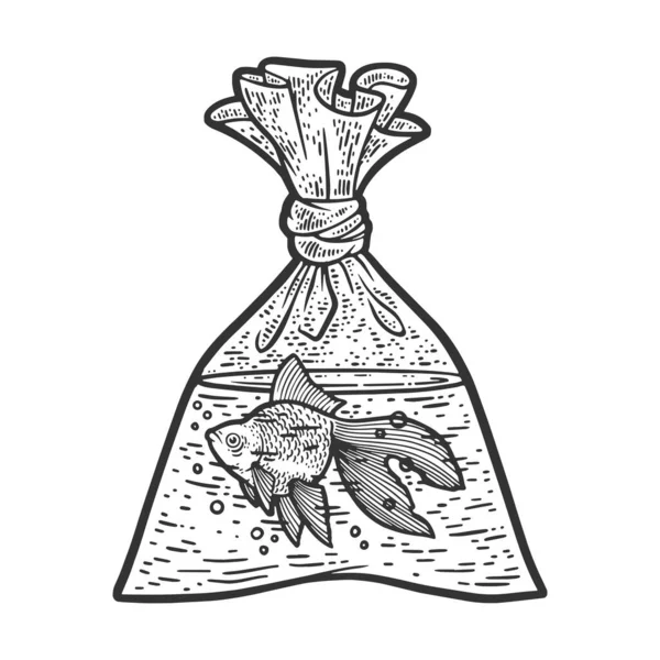 Fish in plastic bag sketch vector illustration — Stock Vector