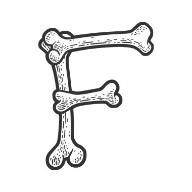letter F made of bones sketch raster illustration