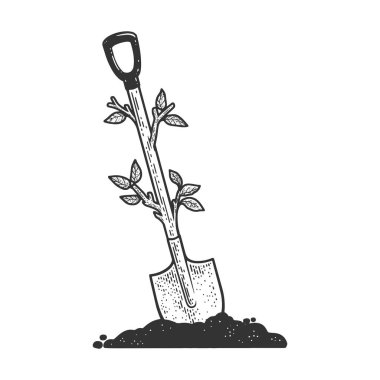 tree grows from shovel sketch raster illustration