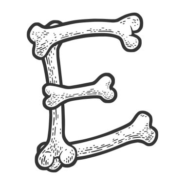 letter E made of bones sketch raster illustration