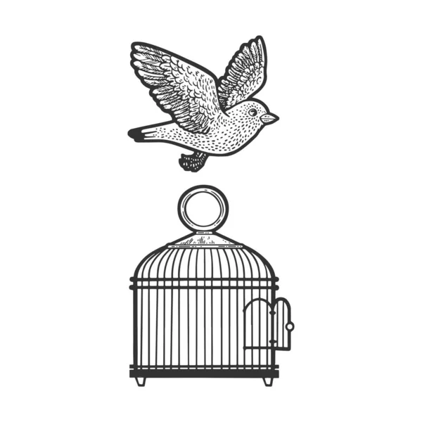 Bird flew out of cage sketch raster illustration — Stok fotoğraf