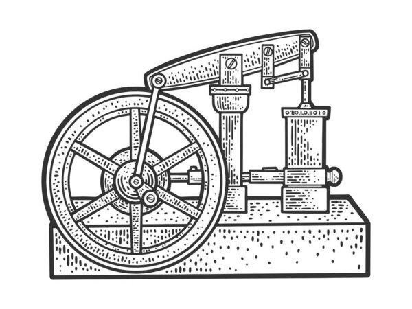 Steam engine sketch vector illustration
