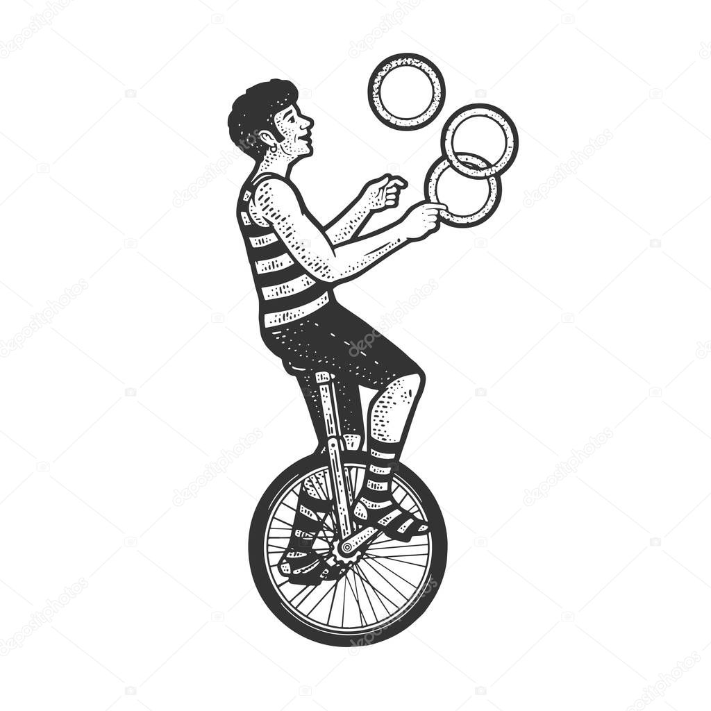 Juggler circus unicycle sketch vector illustration