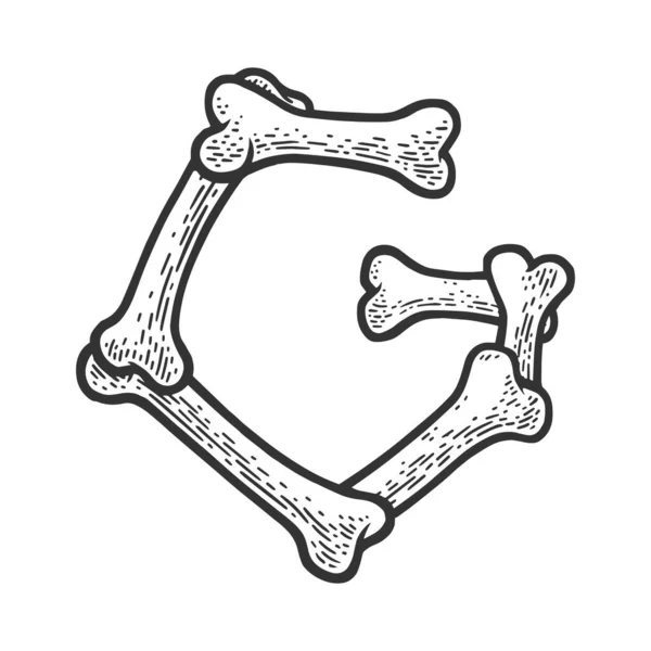 Letra G hecha de huesos dibujo vector ilustración — Vector de stock