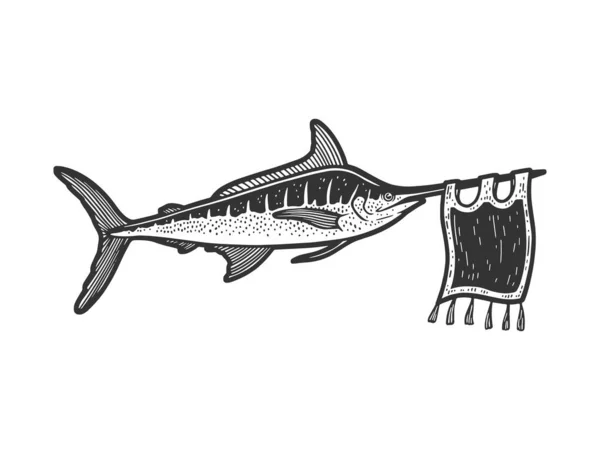 Poisson marlin avec illustration vectorielle de croquis drapeau — Image vectorielle