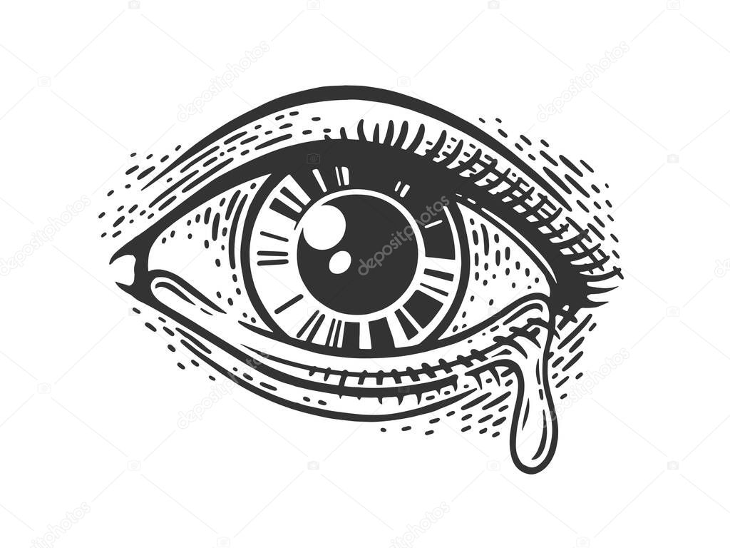 crying eye with tear sketch vector illustration