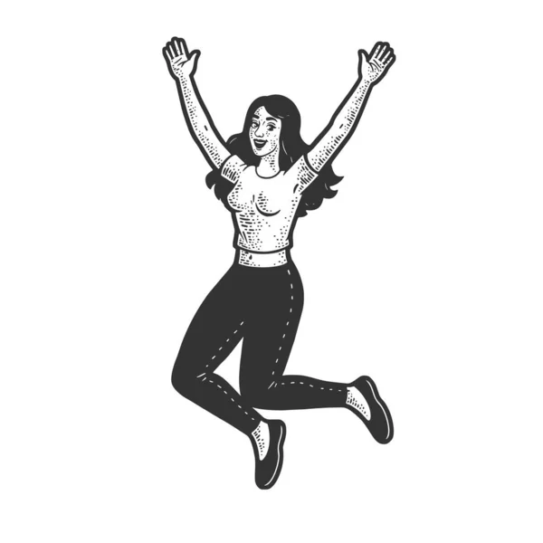 Happy jumping woman sketch vector illustration — Stock Vector