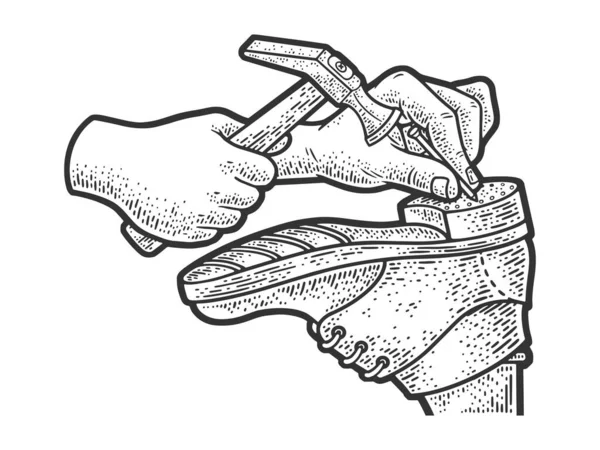 Schoenmaker handen aan het werk schets vector illustratie — Stockvector